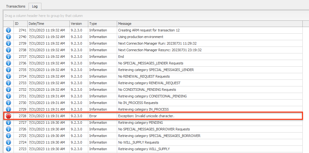 Connection Manager error example